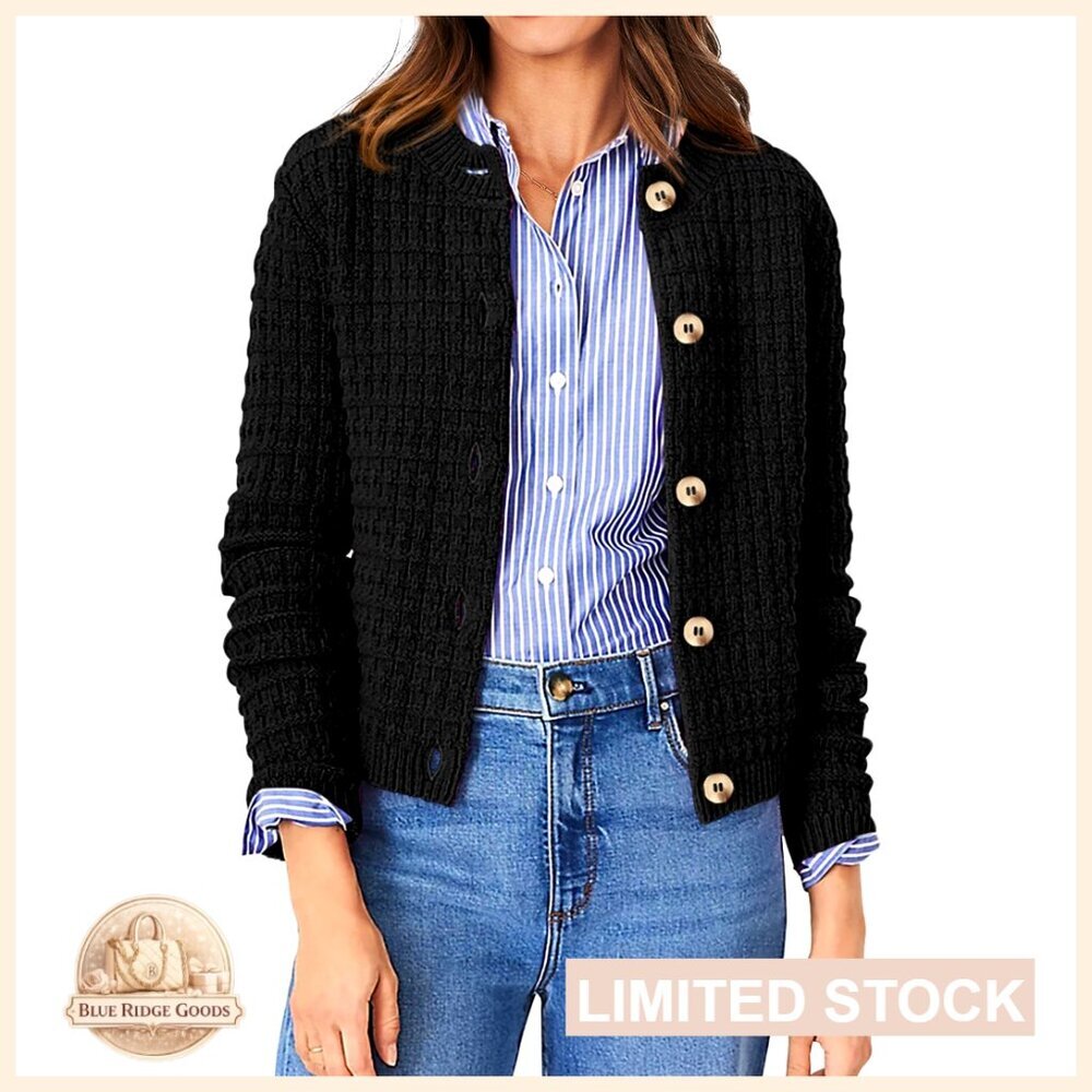 Long Sleeve Knit Cardigan Sweater Open Front Button Down Casual Outerwear